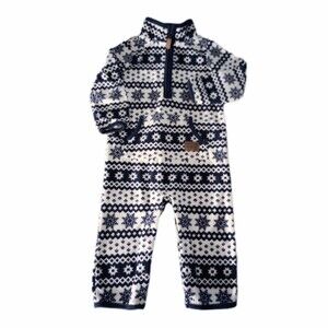 Carter's Blue/White Snowflake Fleece One Piece Outfit sz 12M Boys